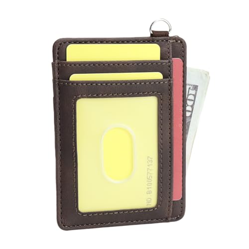 Slim Minimalist Wallet, Front Pocket Wallets with ID Window PU Leather, RFID Blocking, Credit Card Holder with D-Shackle for Men & Women (Retro Coffee)2