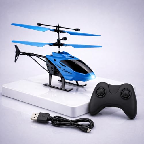 Image of KIDZYMON RC Helicopter with Hand Gravity Sensor, Flying Remote Control Toy, Rechargeable, 3D Light & Safety Sensor for Kids Age 4+ Years, Pack of 1, Blue Black