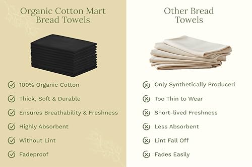 Image of Organic Cotton Black Tea Towels - 100% Cotton, 10-Pack, Reusable and Washable Black Flour Sack Towels for Kitchen - Extra Large 27 inchx27 inch, Durable Dish Towels with Hanging Loop