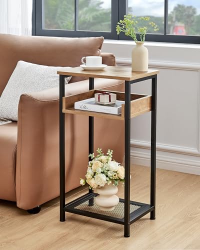 KJGKK Tall Side Table, 30 inch High End Table, Small Entryway Table, Bedside Table for Living Room and Bedroom, Greige & Black - Thumbnail 2