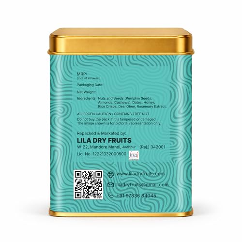 Image of LILA DRY FRUITS Dry Fruit Bites Dates Barfi 200 g (10 Pieces) Classic Crunchy Flavour | Nuts, Honey, Desi Ghee & Rice Crisps | Healthy Sweet Snack Mithai Premium Festive Gift Perfect for Gifting