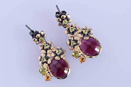 Pendientes chapados en oro con granate rojo 3