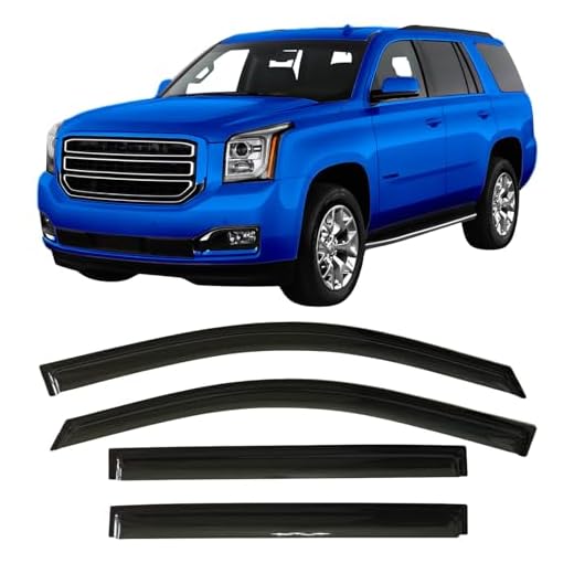 Olltoz Defletores de viseira de janela lateral com fita adesiva 2015-2020 para Chevrolet Chevy Tahoe e para GMC Yukon Smoke Tinted Rain Guards 2016 2017 2018 2019