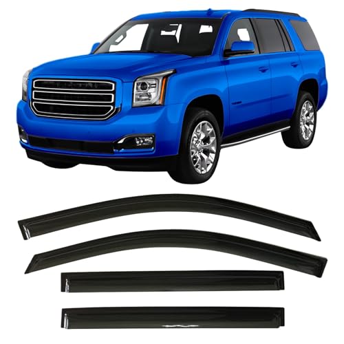 Image of 2015-2020 Tape-On Rain Guards for Chevrolet Chevy Tahoe & for GMC Yukon Side Window Visor Deflectors, Durable Tinted Vent Shades 2016 2017 2018 2019