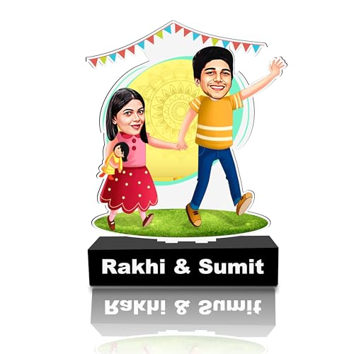 Image of ZOCI VOCI Hand in Hand Personalized Caricature for Brother & Sister, Unique Rakshabandhan Gifts