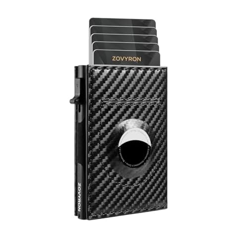 ZOVYRON Wallet for Men Slim Wallet with with Airtag Holder, Smart Airtag Wallet with Pop Up Card Holder RFID Minimalist Wallet with Money Clip,ID Window Cover