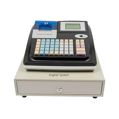 JDBDU Caja registradora electrónica, versión inglesa con cajón de efectivo, 48 teclas, doble pantalla LED, caja registradora, varios métodos de pago, caja registradora electrónica para restaurantes,