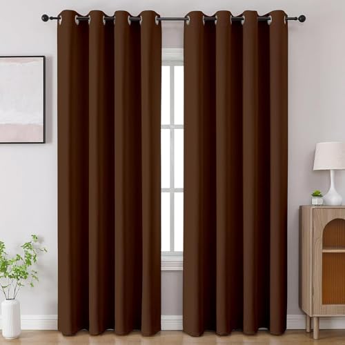 Image of Cortina 80-90% Blackout Solid Door Curtains 8 Feet Set of 2 - Thermal Insulated | Curtain for Living Room | Drapes for Bedroom | (8 Feet, Brown)
