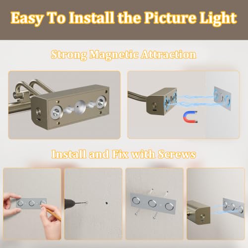 Image of Picture Light for Wall, Antique Brass, 13.8 inch, Remote Control | 4000mAh Cordless,Wall Light, Magnetic for Easy to Charge,Timers, Display for Gallery Living Room Bedroom