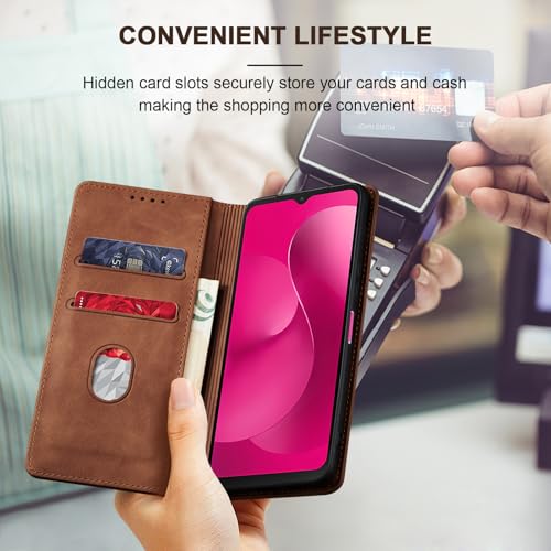 Image of Jasonyu Flip Wallet Case for T-Mobile Revvl 8 5G,Brown