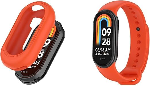 Straps Compatible with Xiaomi Mi Band 9 Strap with Silicone Case, Adjustable Replacement Silicone Wristband Sport Band for Xiaomi Smart Band 9 (Orange)