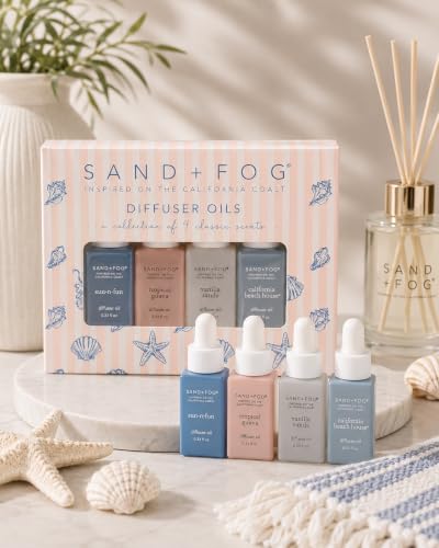 Image of Sand + Fog Diffuser Oils Gift Set, 4 Pack, 0.33 fl oz Each (Sun-n-Fun, Guava, Vanilla, Beach)