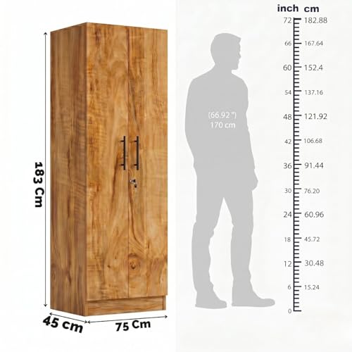 Image of FFO 2 Door Wardrobe | Multi-Purpose Wardrobe Organizer with Shelves | Engineered Wood Cupboard for Living Room, Bedroom & Office | Modern Sideboard Storage Unit Coach Wood DIY.