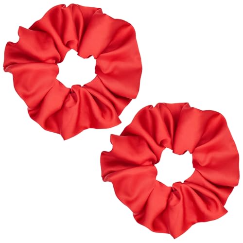 Oversized Satin Scrunchies for Women - 2 Pack Extra Large Hair Ties, Big Silk-Like Ponytail Holders, No-Damage Elastic Bands for Thick Curly Hair (Red)