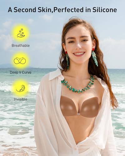 Image of Niidor Adhesive Bra Strapless Ultra Sticky Invisible Push up Silicone Bra Multiple Colors Sizes Reusable for Backless Dress