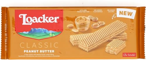 Loacker Classic Peanut Butter, Fragranti Cialde di Wafer con Deliziosa Crema al Burro d'Arachidi, Merenda e Snack, Confezione da 175g