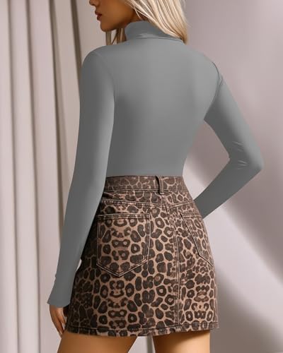 Image of Mangopop Women' Long Sleeve Ribbed Bodysuit Jumpsuits