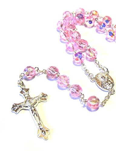 Preisvergleich Produktbild Rosenkranz katholische Halskette mit Heiliger Erde und Kruzifix, Hellrosa