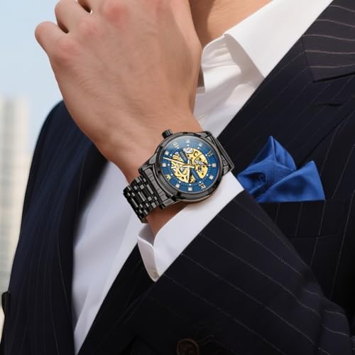 Image of OLEVS Mens Automatic Watch Skeleton Diamond Luxury Mechanical Self Winding Dress Wrist Watch Waterproof Luminous