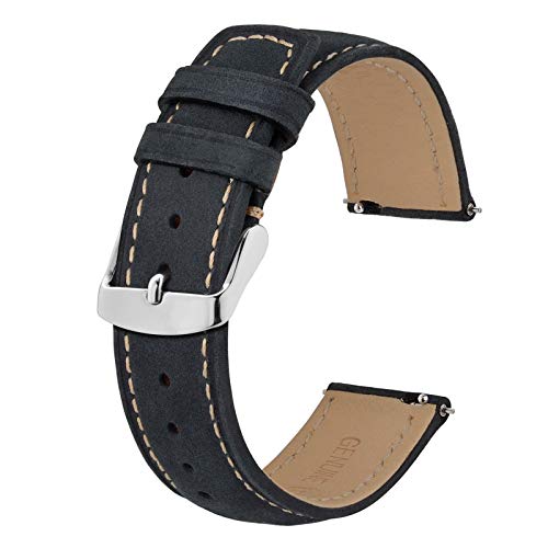 BISONSTRAP 23mm Bracelet de Montre avec Dégagement Rapide, Bandes de Remplacement en Cuir Rétro (Noir avec Surpiqûres Kaki) Cover