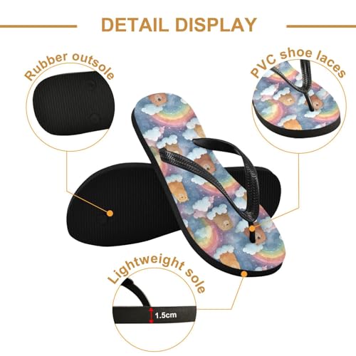 Flip Flop Sandals Bear Rainbow Print for Women Men Beach Outdoor XS3
