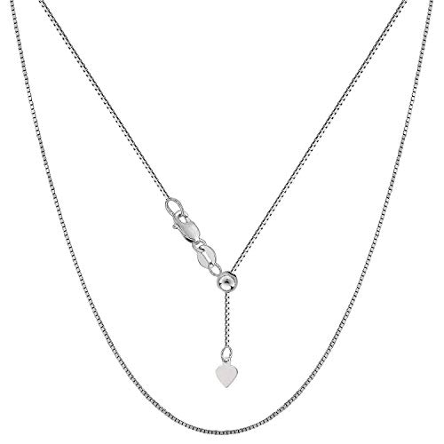 Savlano 925 Sterling Silver Solid 0.8mm Box Adjustable Bolo 14-24 Inch Chain Necklace For Women - Made in Italy Comes With a Gift Box (White)