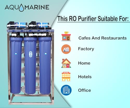 Image of AQUA MARINE 100 LPH Commercial RO Water Purifier System ROPlant 100Liter Per hour Stainless Steel Fully Automatic with auto shut off sensor TDS adjuster and Cover uv inbuilt (100LPH)