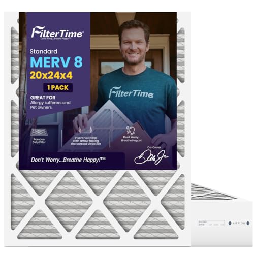 FilterTime 20x24x4 AC Furnace Air Filter MERV 8 1-Pack (exact dimensions 19.5 x 23.5 x 3.75) AC Filter Furnace Filter Home Air Filter Made in USA.