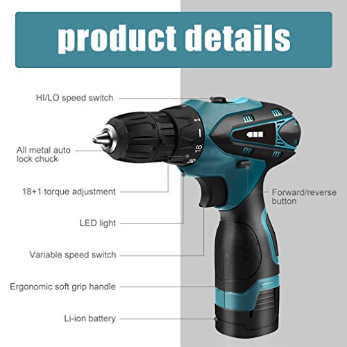 Einstellbare wiederaufladbare elektrische Bohrmaschine mit Li-Ionen-Akku Ergonomische Akku-Bohrmaschine mit Variabler Geschwindigkeit zum Schrauben, Befestigen und leichten Bohren von Holz und Ku – Bild 6