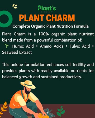 Image of PLANT'S BUDDY Plant Charm - Organic Plant Growth Enhancer | Seaweed Extract, Humic Acid for Plants, Amino and Fulvic Acid | Plant Booster for Flowering & Fruit Quality - 250ml