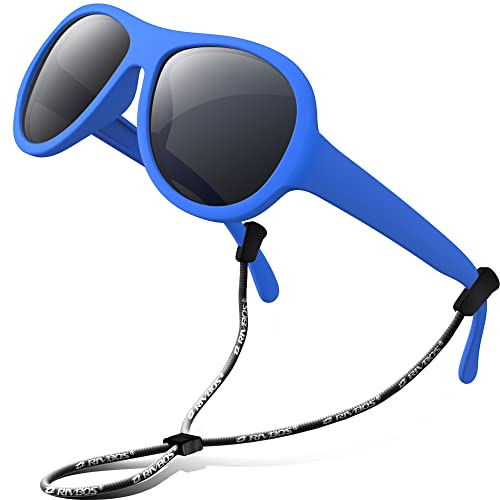 RIVBOS Kids Sunglasses Polarized UV Protection Flexible Rubber Glasses Shades with Strap for Boys Girls RBK037