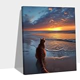 Diamond Painting Katze Diamond Painting Erwachsene Sonnenuntergang 5D DIY Diamont Mosaikherstellung Bastelset Erwachsene und Anfänger，Diamont Bilder für Haus Wanddeko Mädchen Geschenk 60x80cm KL-228