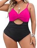 Blooming Jelly Womens Plus Size Swimsuit Tummy Control One Piece Full Coverage Bathing Suits(XX-Large?Black and Pink)