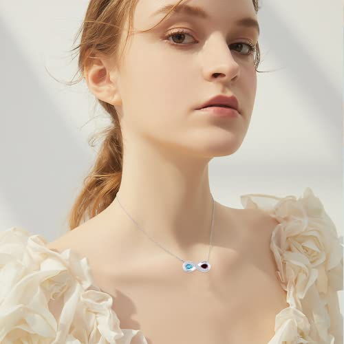 Natural Diamond Necklace With 2 Birthstones in 10K 14K 18K,Infinity Birthstone Necklace For Women（I2-I3 Clarity）2