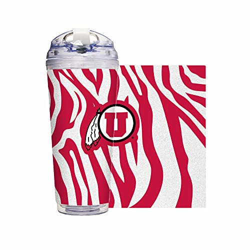 Image of Rico Industries NCAA Glitter 24oz Acrylic Glitter Tumbler with Hinged Lid, Officially Licensed Double Wall Tumbler with Straw