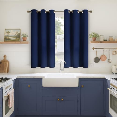 Image of YoungsTex Short Blackout Curtains 54 Inch Length for Bedroom - Thermal Insulated Drapes with Grommet Room Darkening for Bedroom Living Room Windows, Navy Blue, 2 Panels, 42 x 54 Inch
