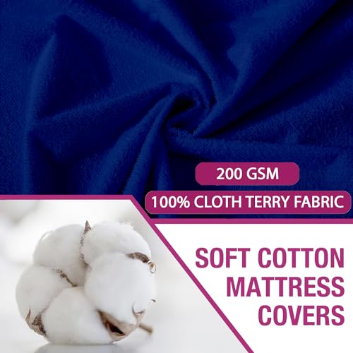 Image of Trance Home Linen Premium 220 GSM+ 72 inch x 24 inch Cotton Terry Waterproof Mattress Protector | Elasticated Fitted Style Non-Toxic Bed Protector | Mattresses Cover (72x24 inch | 6x2 feet, Ink Blue)