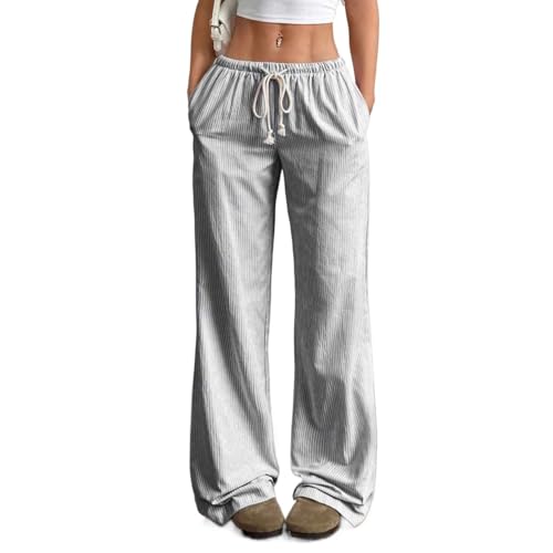 Women's Wide Leg Pants Y2K Striped Lounge Drawstring High Waist Loose Fit Baggy Sweatpants Fall Casual Trousers