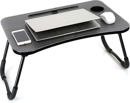 Mesa plegable para computadora portátil con portavasos, soporte versátil para desayuno, lectura, trabajo y ver películas en la cama, sofá o sofá