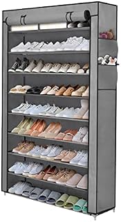 XJYMCOM 10-Tier Shoes Rack with Dustproof Cover 160 * 100 * 30cm Non-Woven Fabric Shoe Storage Cabinet Shoe Organizer Shoe Rack Stand Hold up to 50 Pairs of Shoes for Living Room Hallway