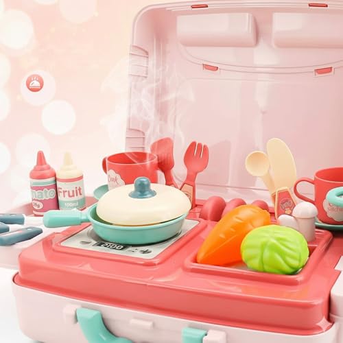 Image of StarAndDaisy Plastic 3 in 1 Portable Pretend Food Party Role Cooking Kitchen Play Set Toy for Baby, Toodlers, Boys and Girls.