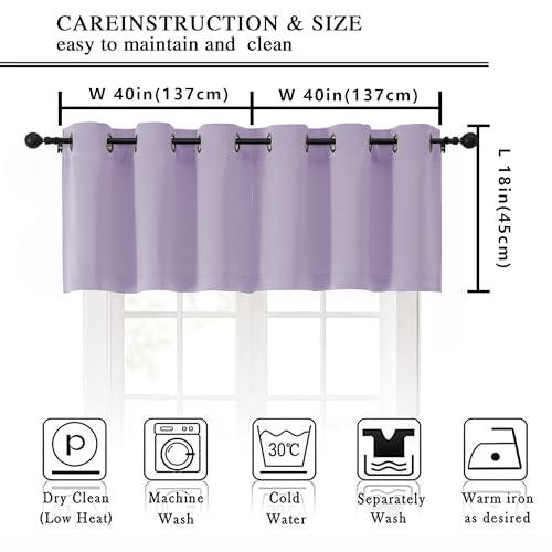 Image of Simplebrand Lilac Kitchen Valances for Windows 18 Inches Long 2 Pack, Room Darkening Window Valances for Living Room, Grommet Short Straight Drape Kitchen Curtains for Bedroom Kids Room, 40Wx18L