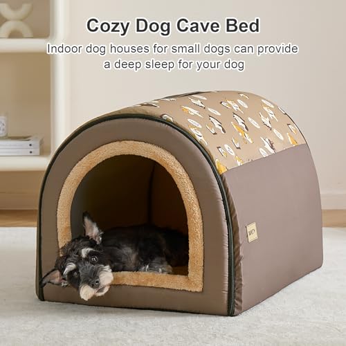 Jiupety Mittelgroße Hundehütte Indoor, 2-in-1 Hundehaus für Drinnen, XL Größe Hundehöhle für mittelgroße Hunde, Warme Höhle Schlafnest, Braun