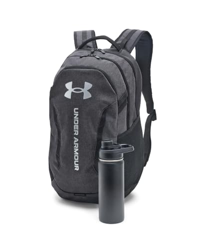 Image of Under Armour Unisex Hustle 6.0 Backpack, (006) Black Full Heather /Black /Metallic Silver, One Size Fits Most