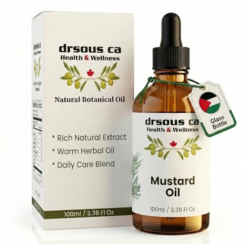 Drsous Mustard Oil 100ml | 100% Pure Cold Pressed for Hair Scalp and Skin Care | Warming Nourishing Oil for Body Dry Skin Massage | Glass Bottle | Made in Palestine