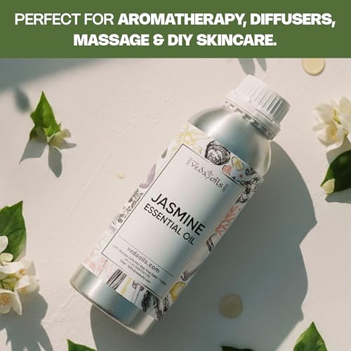 Image of VedaOils Jasmine Essential Oil 100ml | 100% Pure & Natural Jasmine Oil for Skin Care, Hair Growth, Bathing, Diffuser, Home Fragrance & Soap Making