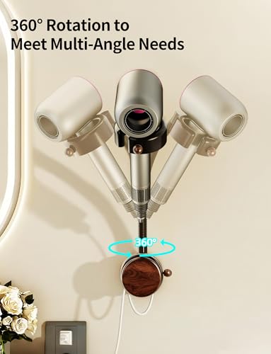 Hands Free Hair Dryer Holder Wall Mounted with Suction Cup, No Drill Installation for Damage-Free Walls, 360° Adjustable Blow Dryer Holder Fits Most Hair Dryers for Bathroom Organization1 Pack(Black)