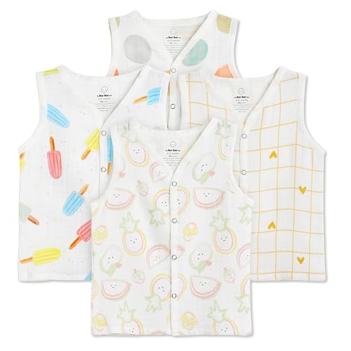 Image of The Boo Boo Club Organic Cotton Baby Jhabla | Pack of 4 Newborn Sleeveless Jabla | Newborn Infant Summer Wear | Soft & Breathable Muslin Fabric | Easy Button Closure Vest