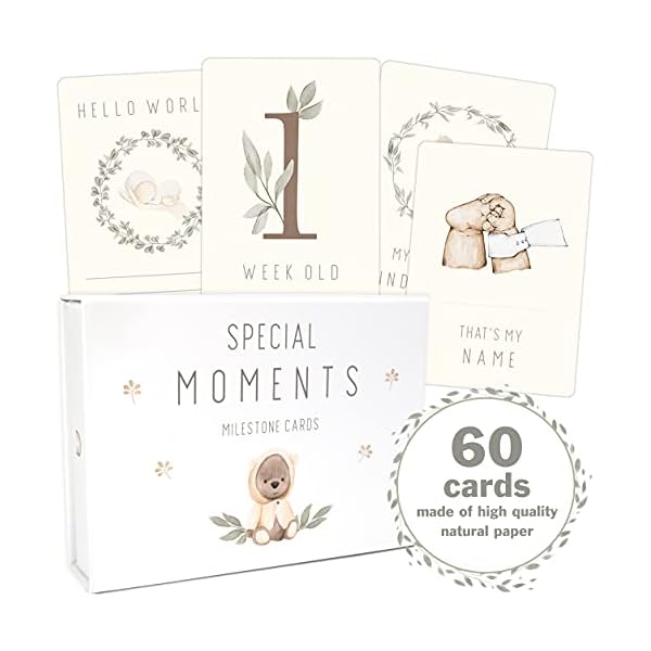 OLGS Baby Milestone Cards | Monthly set of 60 cards Teddy Lou for Boy and Girl | Baby cards gender neutral | Baby…