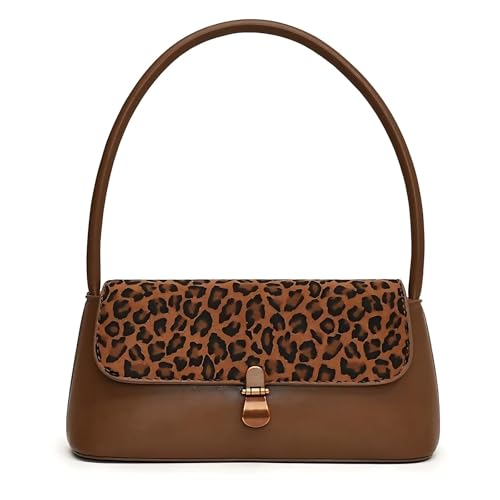 FONETTOS Retro French Clutch Handbag, Leopard Shoulder Bag for Women